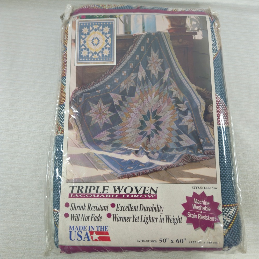 Vtg American Weavers Lone Star Jacquard Throw Blanket 50x60 USA Grandma chic